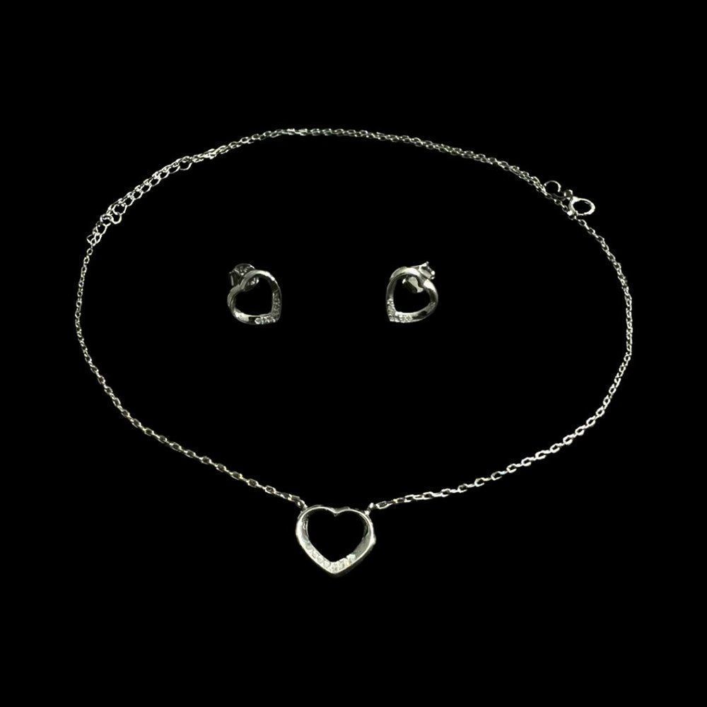 925 Sterling Silver Adjustable Heart Necklace and Earring Set